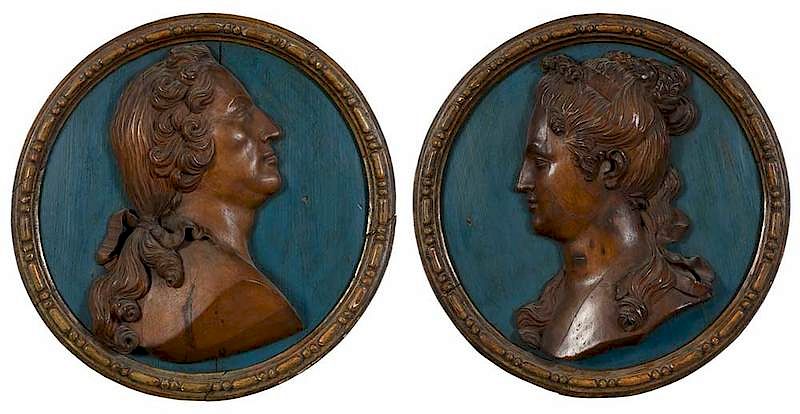 Appraisal: Rare Pair of Baroque Fruit Wood Portrait Panels Italian th