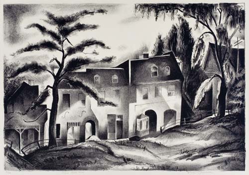 Appraisal: BENTON SPRUANCE Blue Bell Hill Lithograph x mm x inches