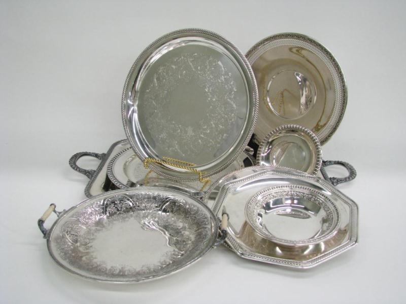 Appraisal: Group of silverplate table accessories including handled round tray eight