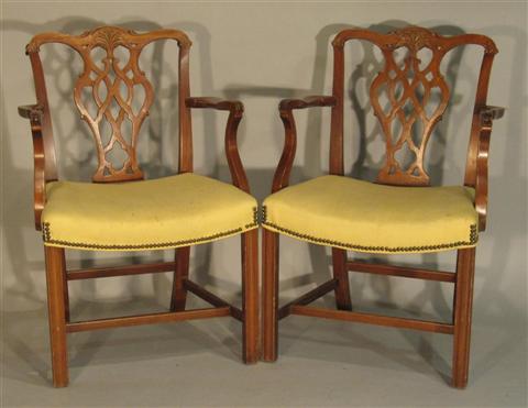 Appraisal: PAIR CHIPPENDALE STYLE MAHOGANY ARMCHAIRS Early mid th century each