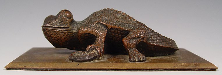 Appraisal: BRONZE MODELLED CHAMELEON SCULPTURE Age unknown probably early th C