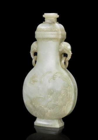 Appraisal: An Imperial very pale green jade 'swallow and lotus' vase