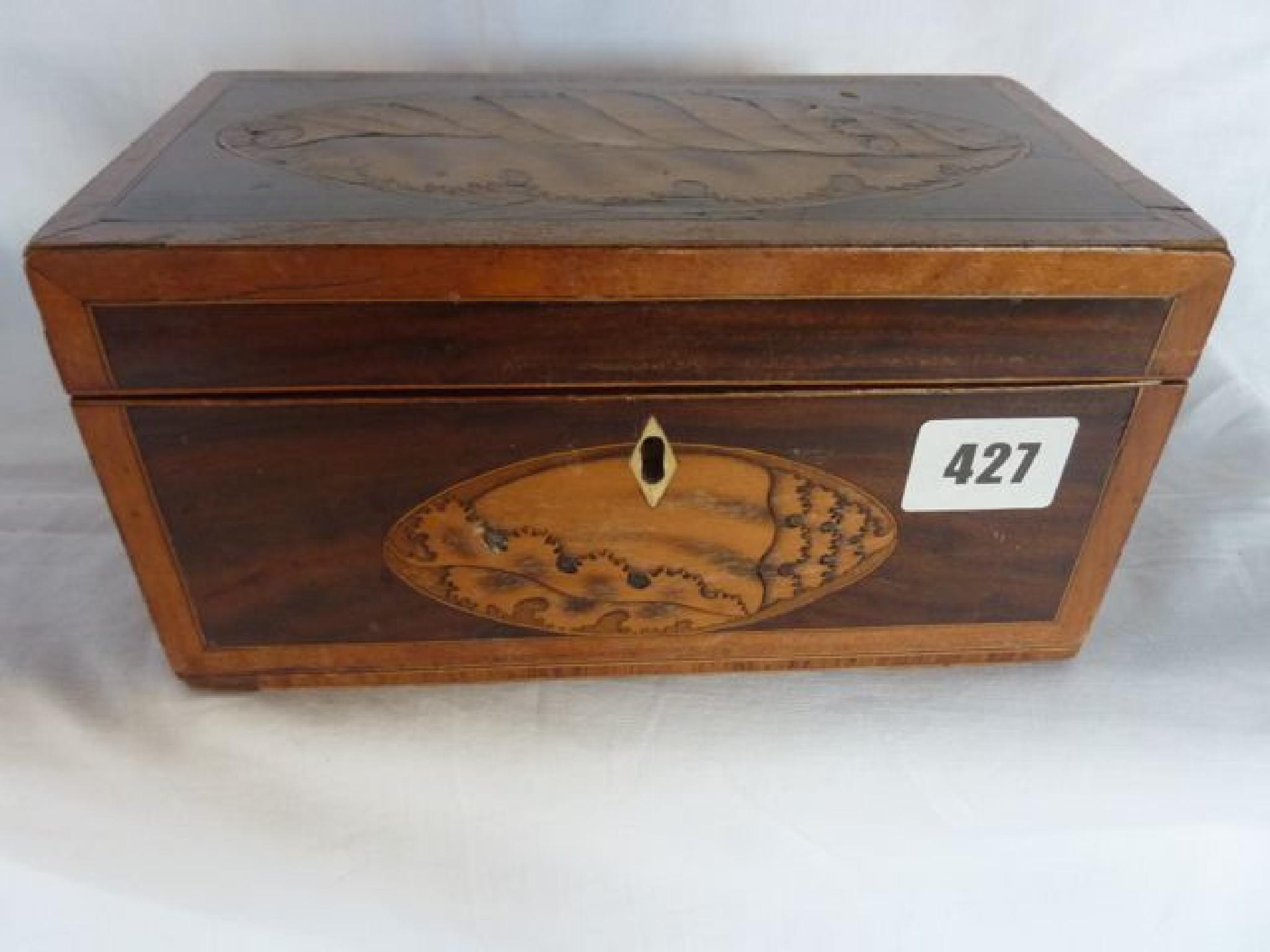 Appraisal: A Georgian mahogany caddy of rectangular form with inlaid shell