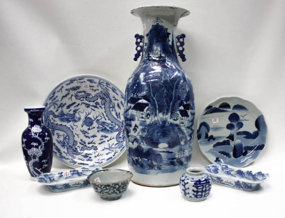 Appraisal: EIGHT ASIAN BLUE AND WHITE PORCELAIN VESSELS each hand painted