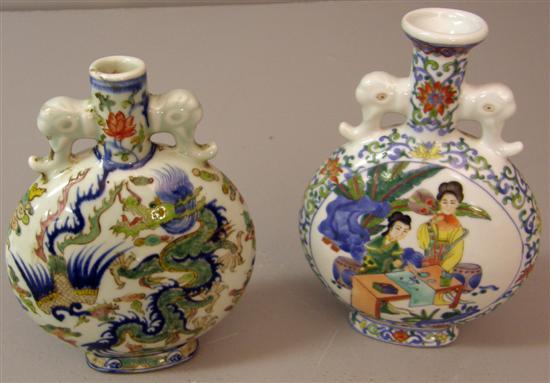 Appraisal: Two th century Chinese Doucai moon flasks one painted and