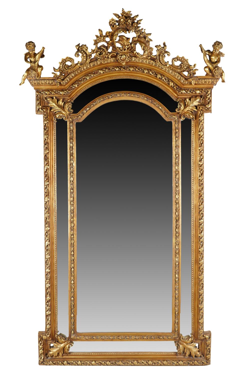 Appraisal: GILTWOOD WALL MIRRORthe arched surround surmounted by a pierced crest