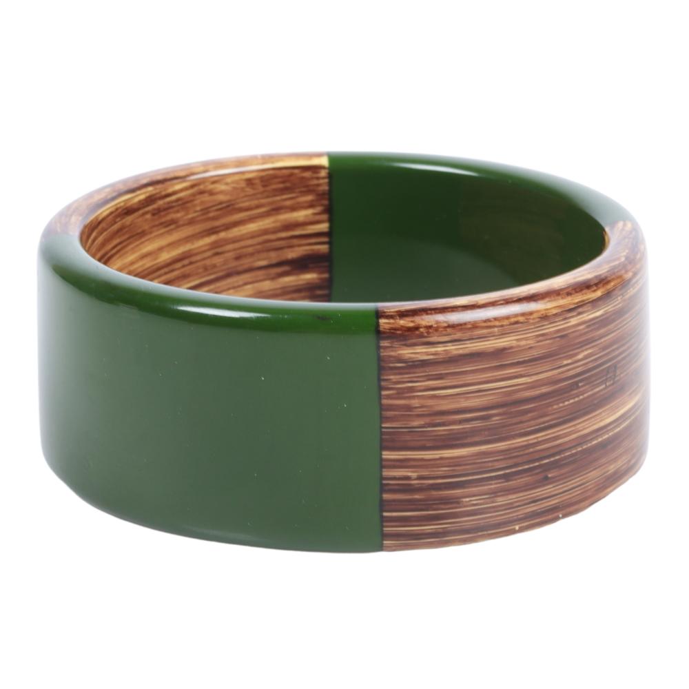 Appraisal: GREEN BAKELITE AND WOOD CHECKER BOARD LAMINATE BANGLE BRACELET INNER