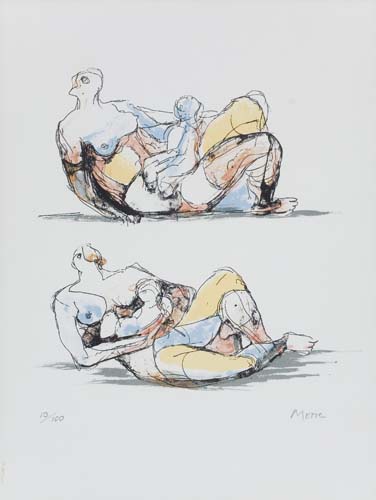 Appraisal: HENRY MOORE Two Reclining Mother and Child Studies Color lithograph