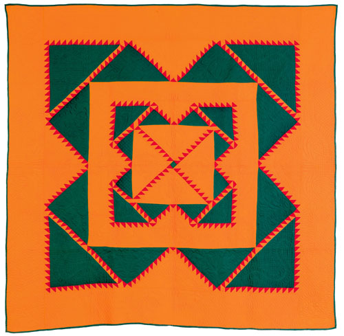 Appraisal: Mennonite pieced quilt ca with a geometric patterns with sawtooth