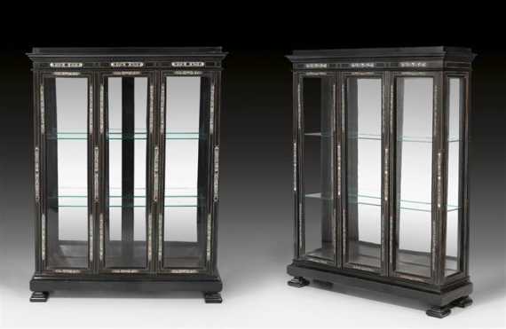 Appraisal: PAIR OF SMALL LIBRARY VITRINES Revival style in the style