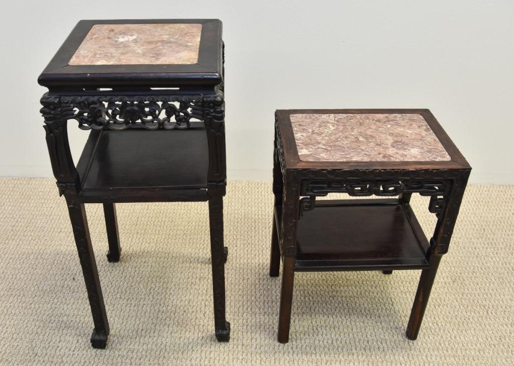 Appraisal: Two similar carved Chinese hard wood tables late th c