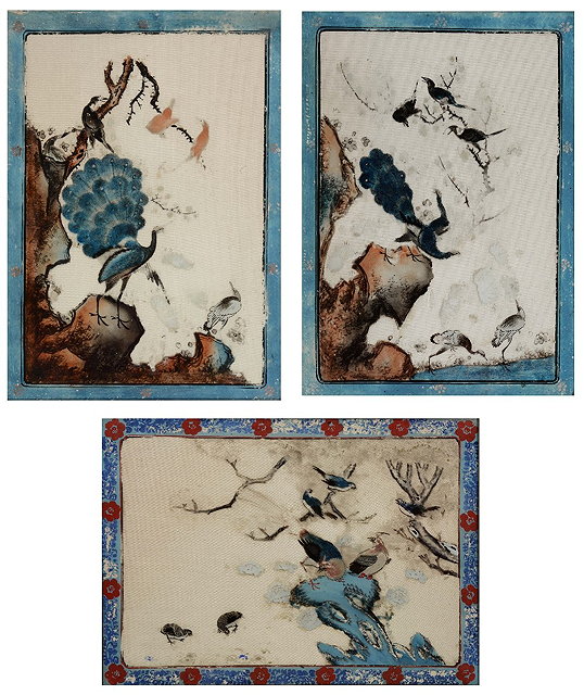 Appraisal: A GROUP OF THREE CHINESE REVERSE GLASS PAINTINGS of Oriental