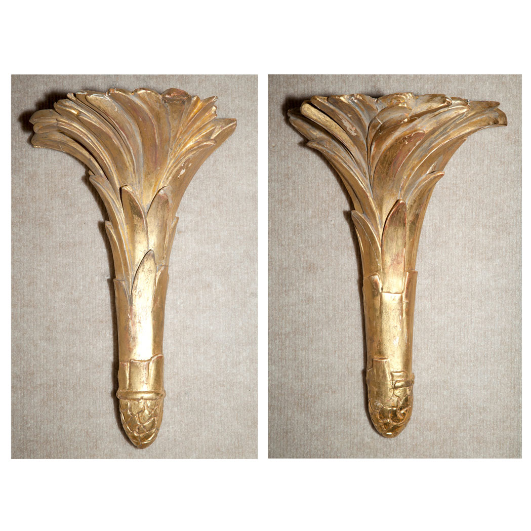 Appraisal: Pair of Regency Style Giltwood Wall Brackets Each in the