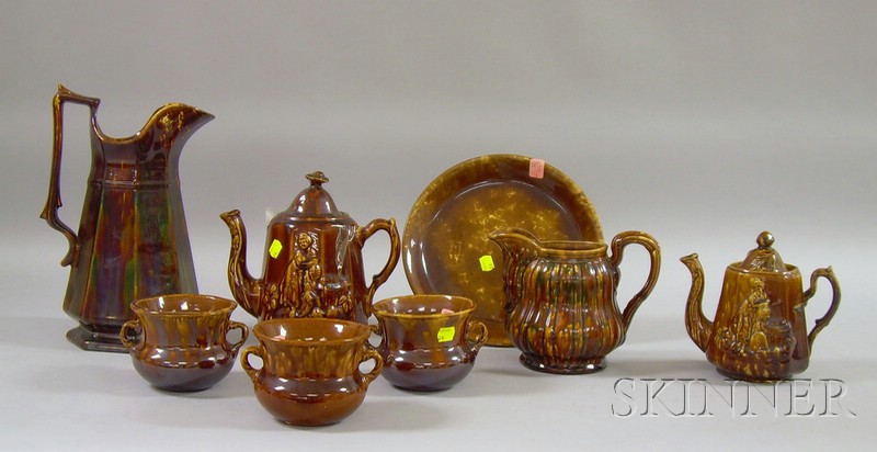 Appraisal: Eight Pieces of Bennington-type Glazed Stoneware Tableware a pitcher two