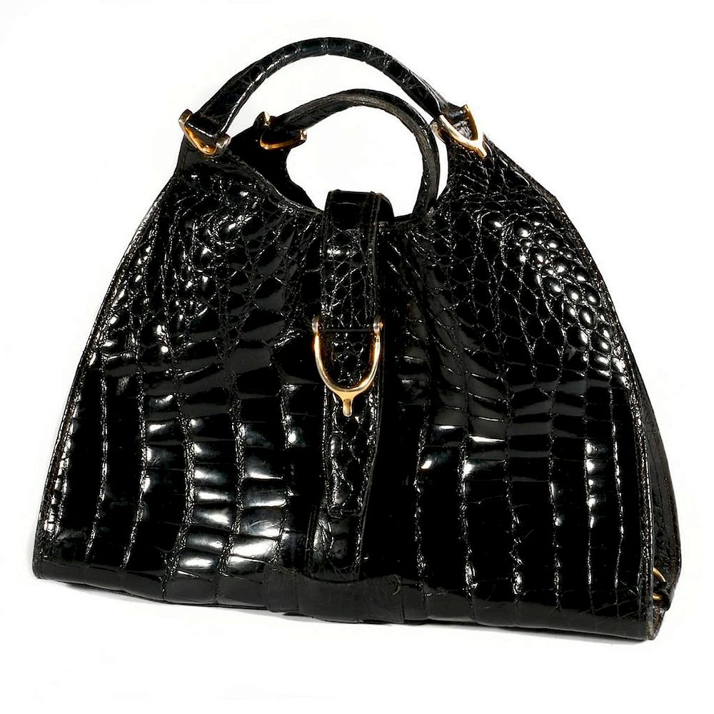 Appraisal: Gucci 's Crocodile Belly Original Stirrup Bag heavy wear interior