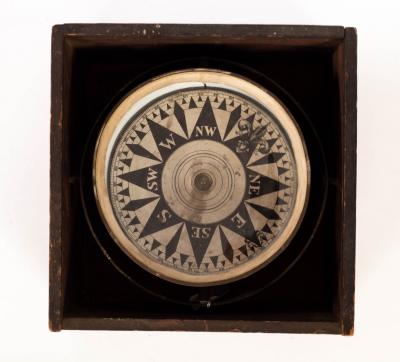 Appraisal: A ship's compass boxed the dial cm diameter