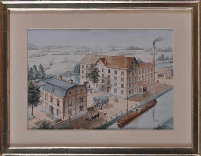 Appraisal: TH C SCHOOL CANAL SCENE WITH RIVER BARGE LOADING AND