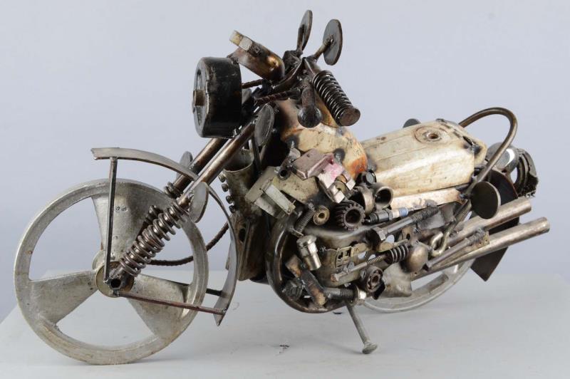 Appraisal: Unique Scrap Metal Motorcycle Sculpture This one of a kind