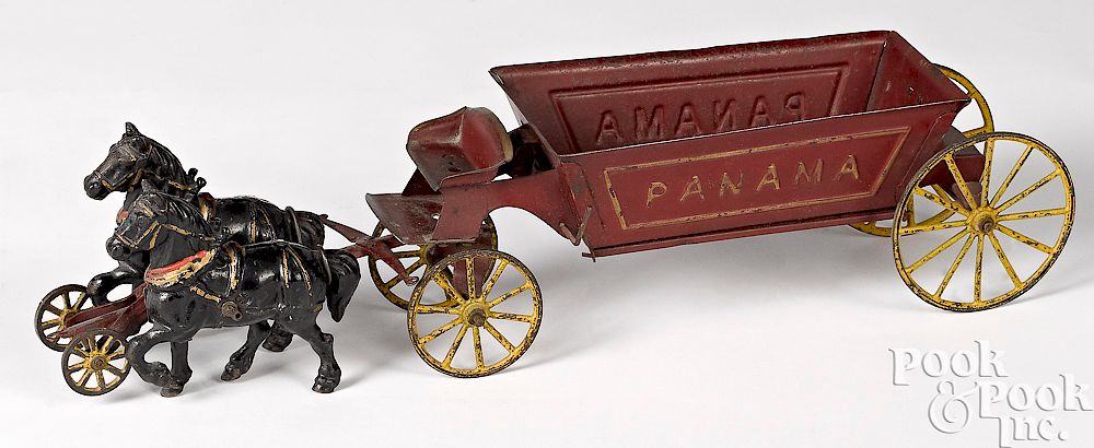 Appraisal: Wilkins tin horse drawn Panama dump wagon Wilkins cast iron