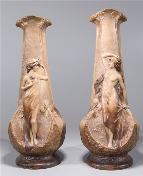 Appraisal: Two Art Nouveau style porcelain vases with women and closers