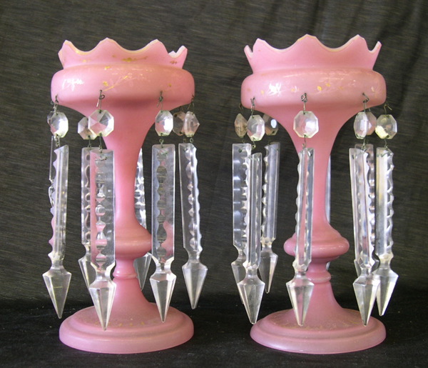 Appraisal: Attractive Pair of Franco-Bohemian Pink Opaline Glass Lustres third quarter