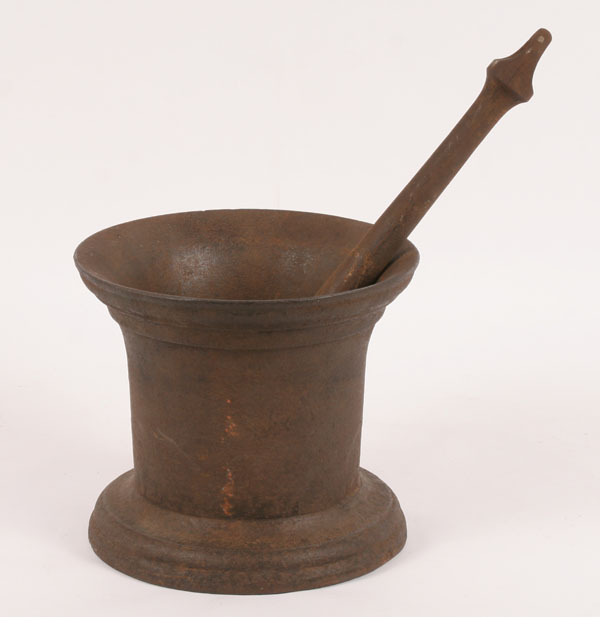 Appraisal: Large cast iron pharmacy mortar and pestle H x dia