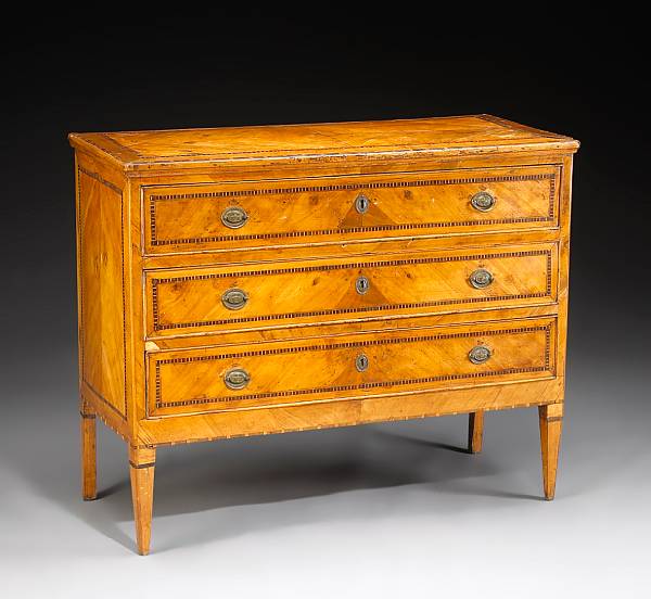 Appraisal: An Italian Neoclassical inlaid fruitwood chest of drawers last quarter