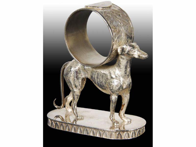 Appraisal: Large Standing Greyhound Figural Napkin Ring Description Raised oval base