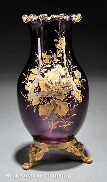 Appraisal: A Continental Enameled Amethyst Glass Vase late th early th