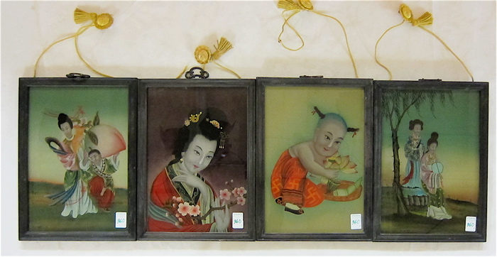 Appraisal: SET OF FOUR CHINESE PORTRAIT PAINTINGS reverse painted on rectangular