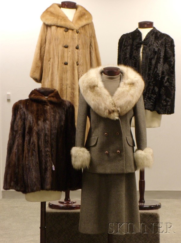 Appraisal: Three Vintage Fur Coats Capes and a Vintage Fox-Trimmed Gray