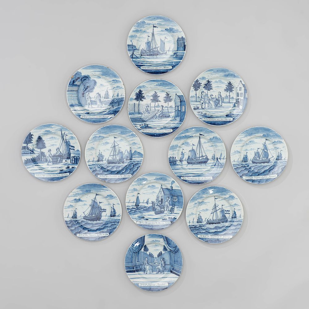 Appraisal: Set of Twelve Blue and White Delft 'Herring Fishing' Plates