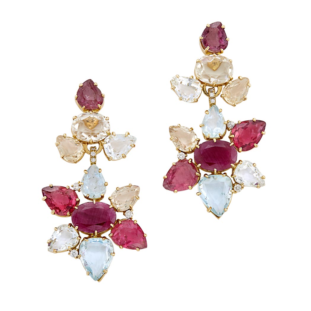 Appraisal: Pair of Gold Gem-Set and Diamond 'Harmony' Earrings Diane Von