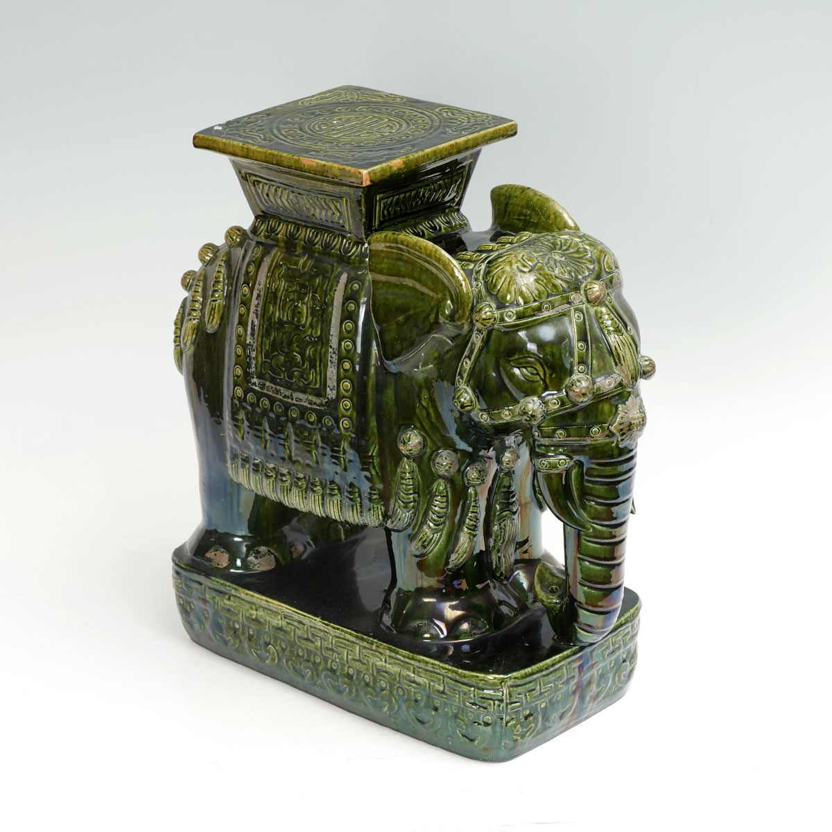 Appraisal: CHINESE ELEPHANT FORM GARDEN SEAT Variegated green drip glazed Elephant