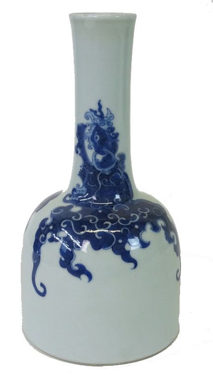 Appraisal: Chinese Mallet Vase Chinese Mallet Vase under glaze blue phoenixes