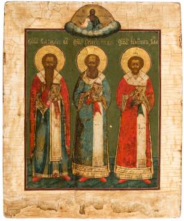 Appraisal: A RUSSIAN ICON OF THE THREE HOLY HIERARCHS TH CENTURY