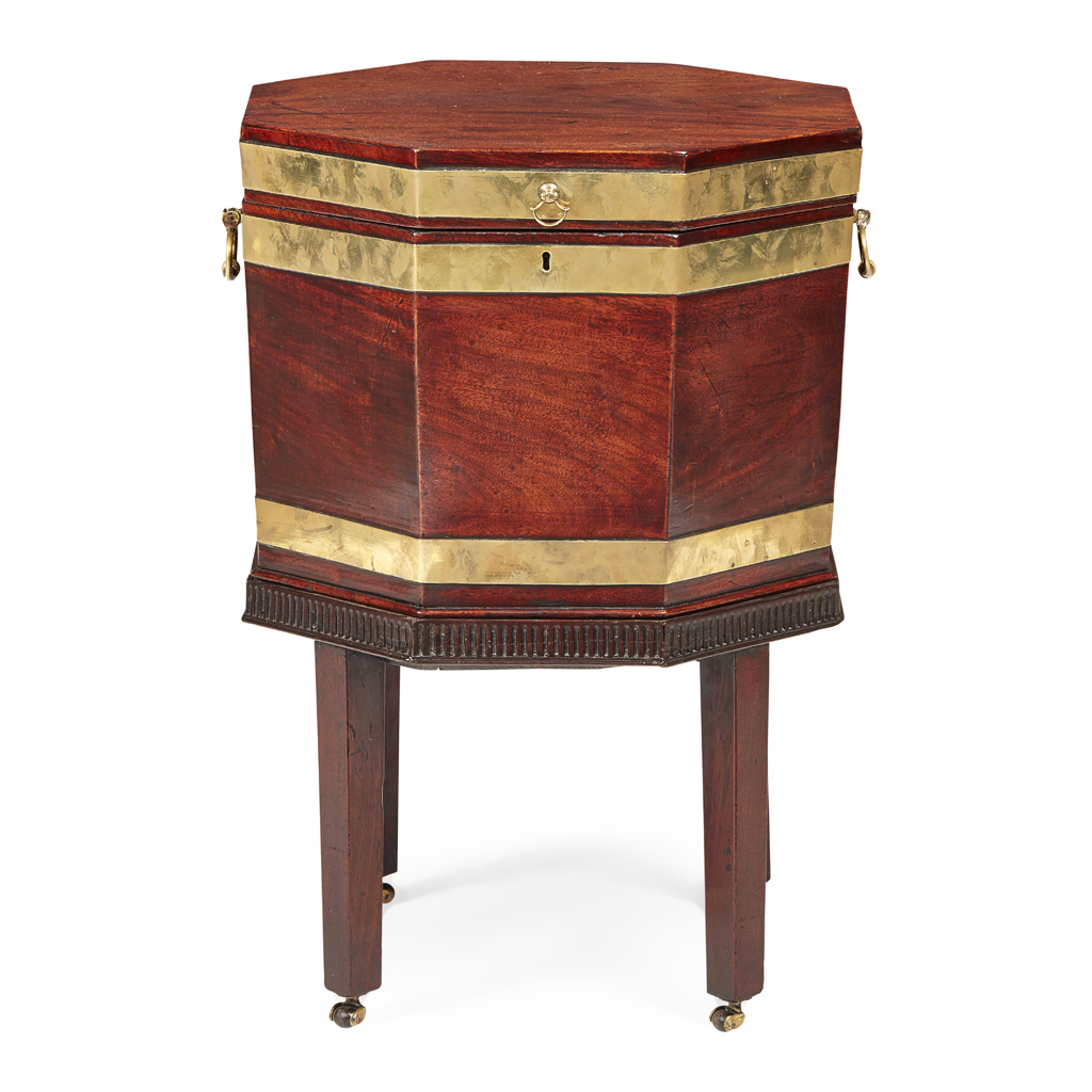 Appraisal: GEORGE III MAHOGANY BRASS BANDED OCTAGONAL WINE COOLER TH CENTURY