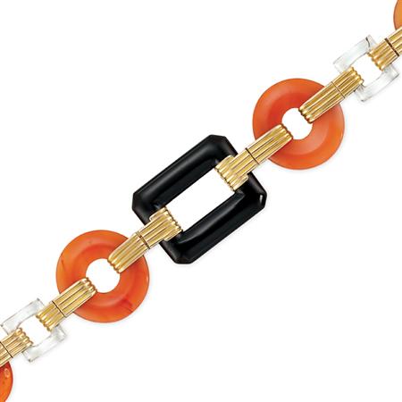 Appraisal: Gold Rock Crystal Black Onyx and Carnelian Bracelet Estimate -