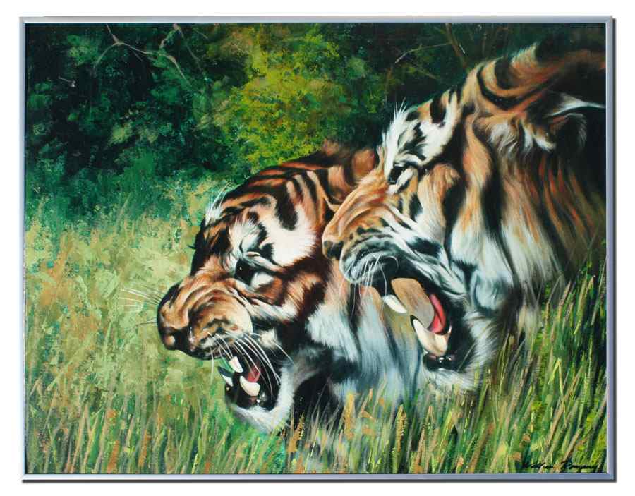 Appraisal: ROMAIN William American - Two Tigers OIL Masonite '' x