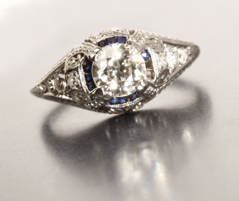 Appraisal: An Art Deco diamond ring An Art Deco diamond ringPlatinum