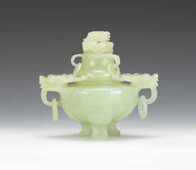 Appraisal: A Chinese Carved Jade Koro Censer Of squat form raised