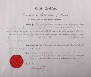 Appraisal: Calvin Coolidge Notary Appointment Document Appointing Philip Herman as Notary