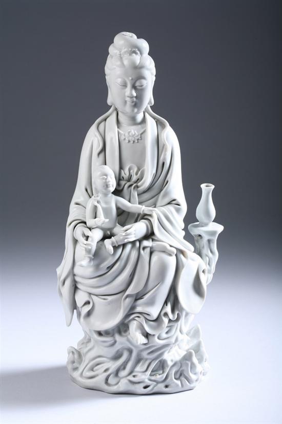 Appraisal: CHINESE BLANC-DE-CHINE FIGURE OF GUANYIN Qianlong seal mark - in