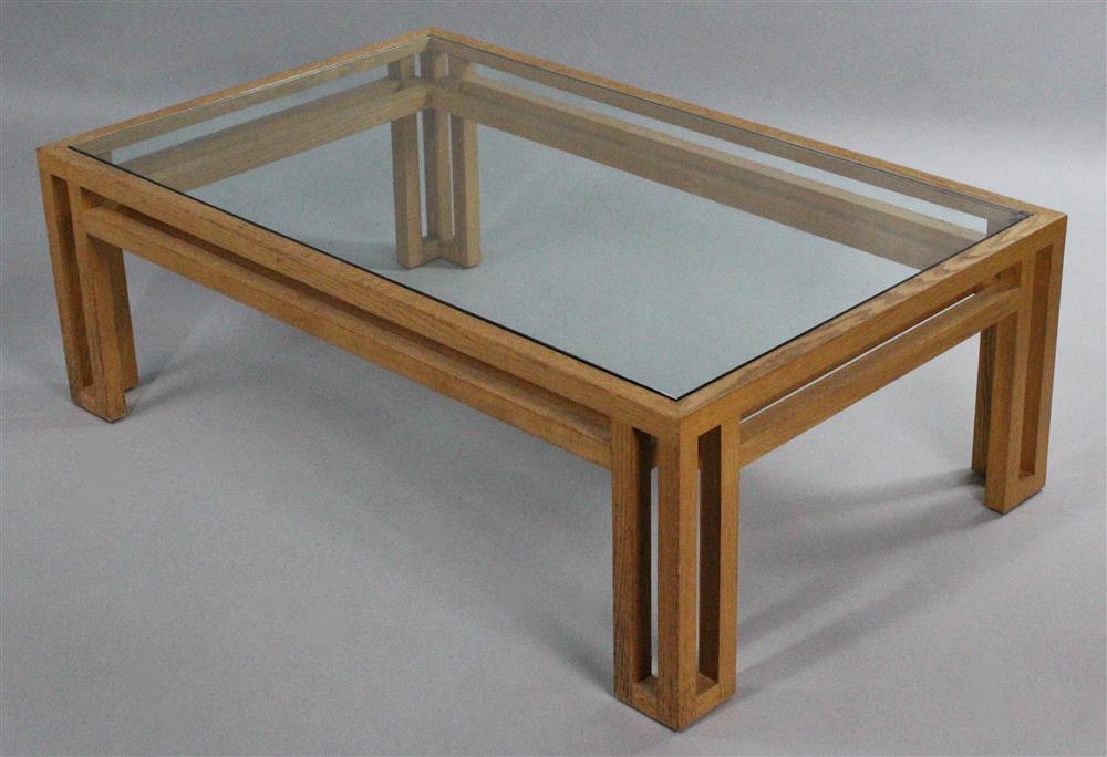 Appraisal: CONTEMPORARY STYLE GLASS AND PALE OAK COFFEE TABLE frame top