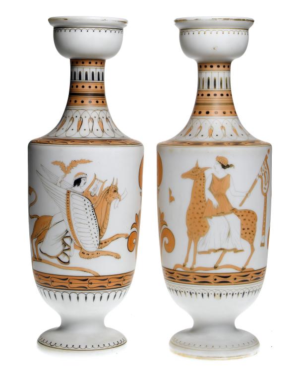 Appraisal: A PAIR OF ETRUSCAN REVIVAL VASES in the form of