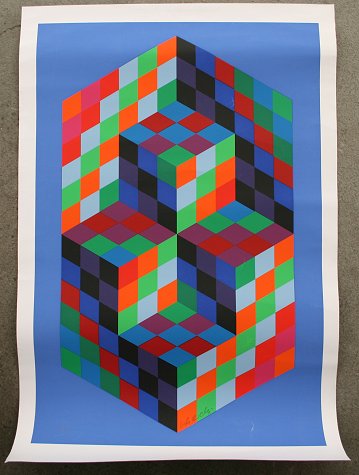 Appraisal: VASARELY Victor Hungarian - Abstract Cubic Compositions Serigraph '' x