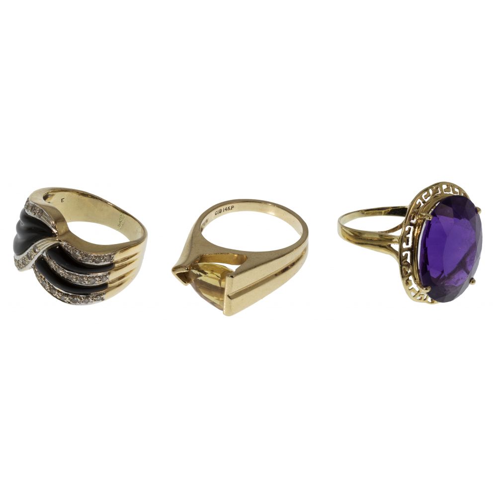 Appraisal: K YELLOW GOLD AND GEMSTONE RING ASSORTMENT rings including a