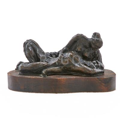 Appraisal: EROTIC BRONZE SCULPTURE On wood base th th c Illegibly