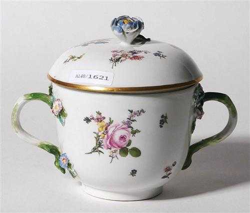 Appraisal: SMALL TUREEN Meissen circa Round form with two branch handles