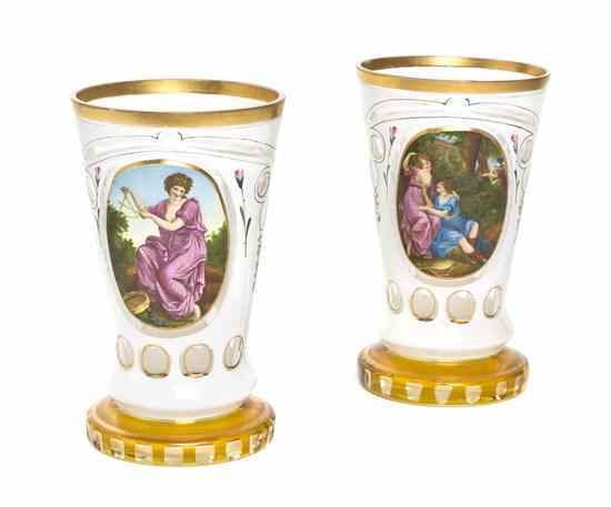 Appraisal: Two Bohemian Overlay Enameled Glass Tumblers each of tapering form